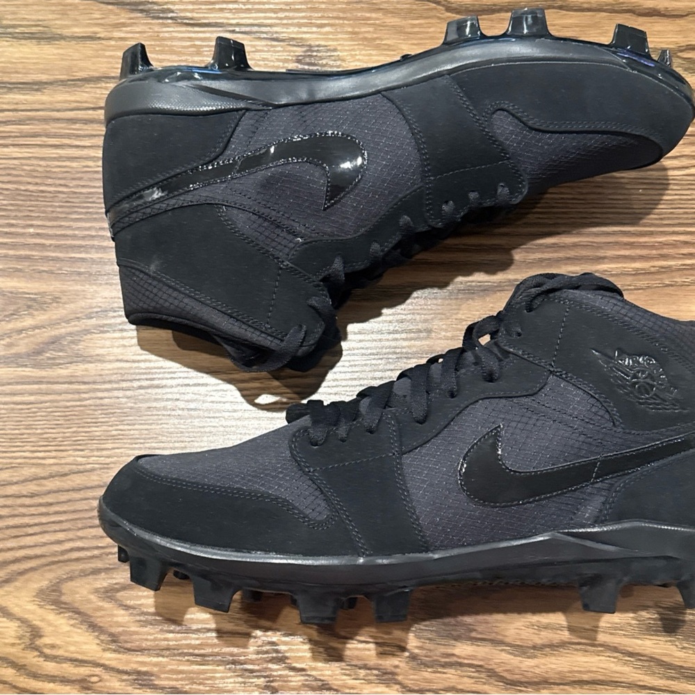 Size 14 Air Jordan 1 Retro MCS Suede Baseball Cleats Triple Black AV5354-002 - Picture 2 of 13
